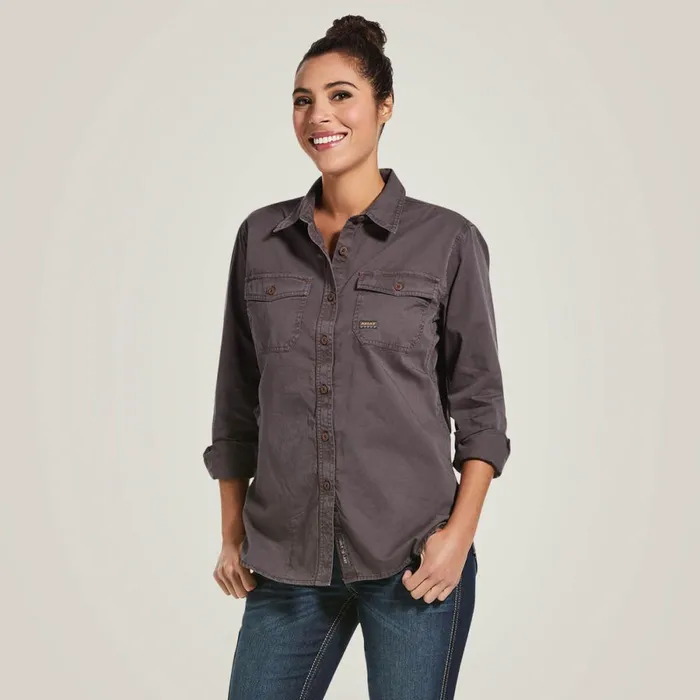 Rebar Washed Twill Work Shirt Rebar Grey Women Ariat TShirts and Tops