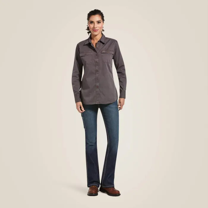 Rebar Washed Twill Work Shirt Rebar Grey Women Ariat TShirts and Tops Rebar Washed Twill Work Shirt Rebar Grey Women Ariat TShirts and Tops