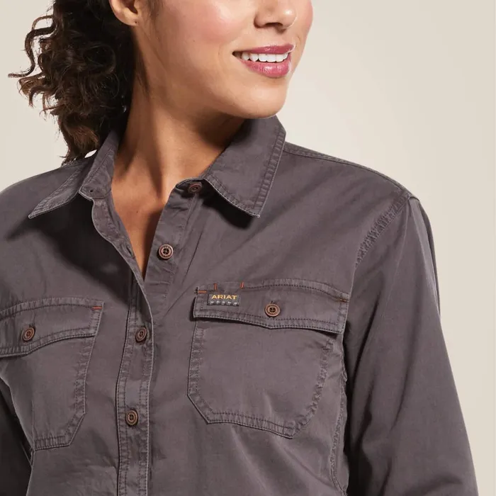 Rebar Washed Twill Work Shirt Rebar Grey Women Ariat TShirts and Tops Rebar Washed Twill Work Shirt Rebar Grey Women Ariat TShirts and Tops