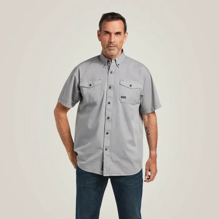 Rebar Washed Twill Work Shirt Silver Fox Men Ariat Button Down Shirts