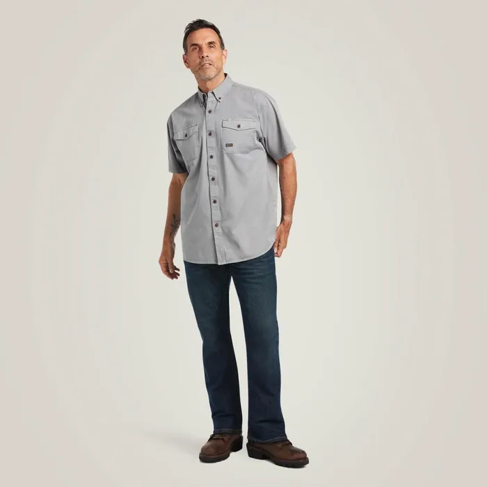 Rebar Washed Twill Work Shirt Silver Fox Men Ariat Button Down Shirts Rebar Washed Twill Work Shirt Silver Fox Men Ariat Button Down Shirts