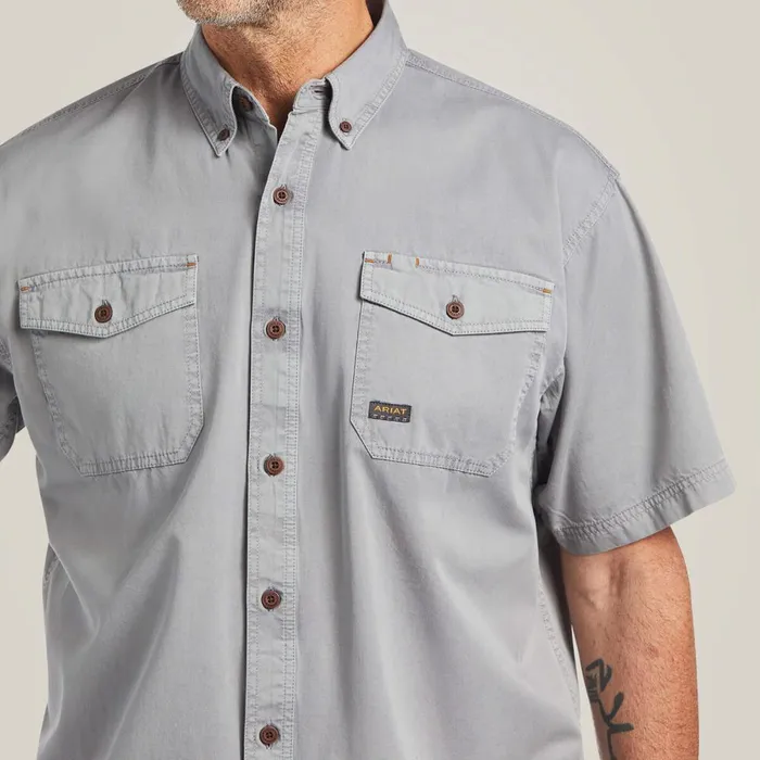 Rebar Washed Twill Work Shirt Silver Fox Men Ariat Button Down Shirts Rebar Washed Twill Work Shirt Silver Fox Men Ariat Button Down Shirts