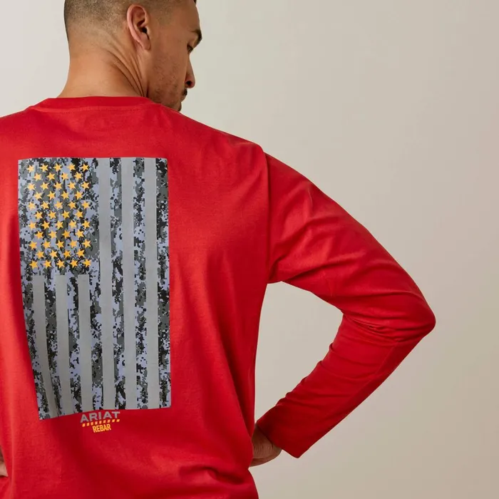 Rebar Workman Reflective Flag Graphic TShirt Pompeian Red Men Ariat TShirts and Polos Rebar Workman Reflective Flag Graphic TShirt Pompeian Red Men Ariat TShirts and Polos