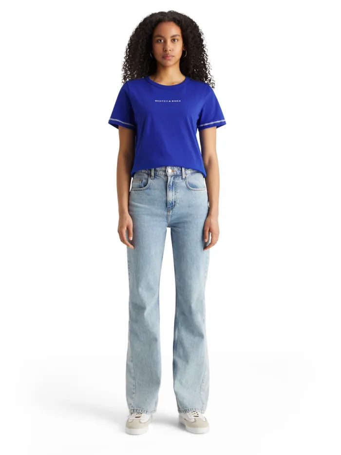 Regular Fit Tshirt With Flatlock Detail Electric Blue Women Scotch and Soda Tops and TShirts Regular Fit Tshirt With Flatlock Detail Electric Blue Women Scotch and Soda Tops and TShirts