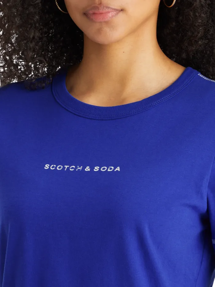 Regular Fit Tshirt With Flatlock Detail Electric Blue Women Scotch and Soda Tops and TShirts Regular Fit Tshirt With Flatlock Detail Electric Blue Women Scotch and Soda Tops and TShirts