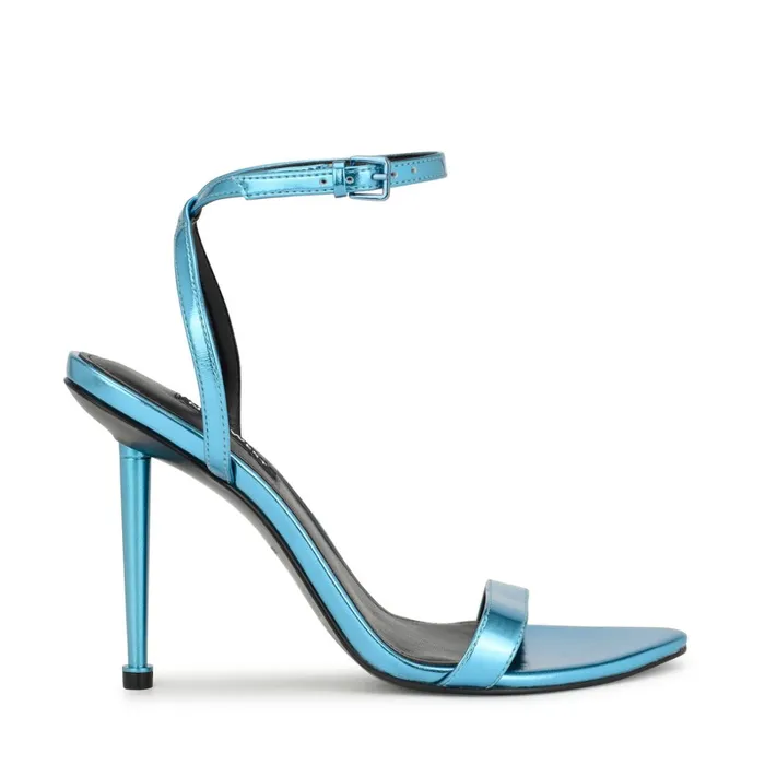 Reina Ankle Strap Sandals Blue Women Nine West Heeled