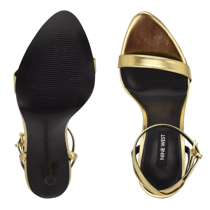 Reina Ankle Strap Sandals Gold Women Nine West High Reina Ankle Strap Sandals Gold Women Nine West High