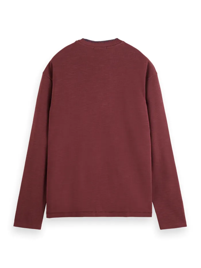 Relaxed Fit Blanket Stitch Slub Longsleeve Tshirt Wine Men Scotch and Soda TShirts and Polo Shirts Relaxed Fit Blanket Stitch Slub Longsleeve Tshirt Wine Men Scotch and Soda TShirts and Polo Shirts