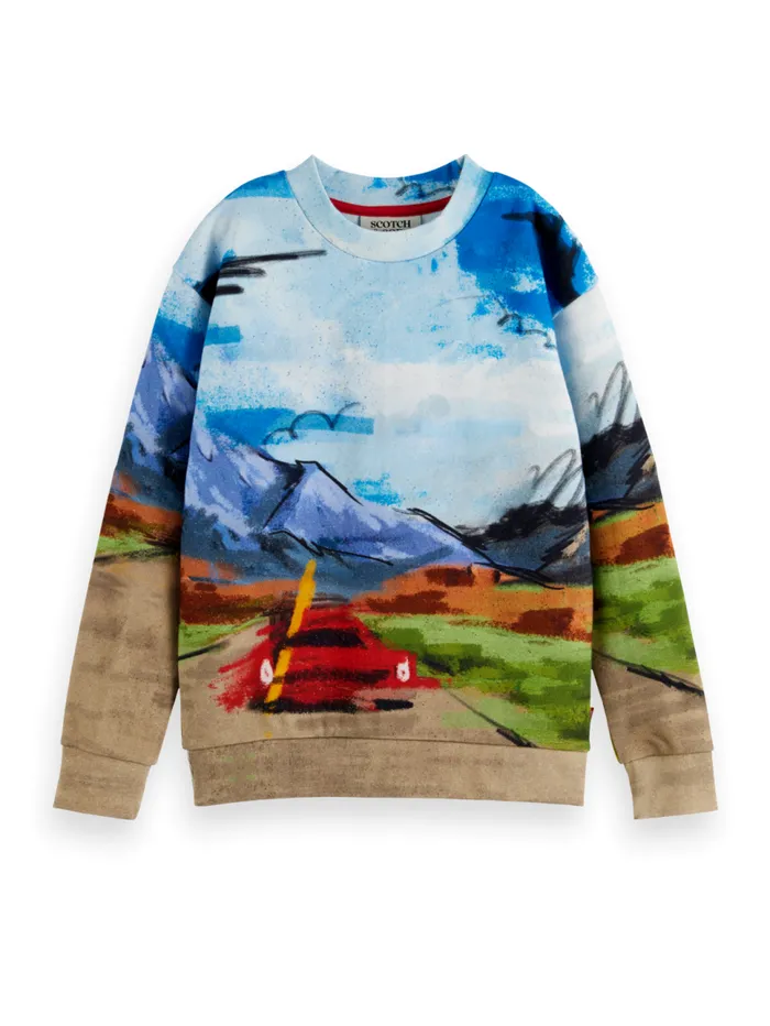 RELAXEDFIT PLACED ARTWORK SWEATSHIRT On The Road Print Kids Scotch and Soda Sweatshirts and Hoodies RELAXEDFIT PLACED ARTWORK SWEATSHIRT On The Road Print Kids Scotch and Soda Sweatshirts and Hoodies