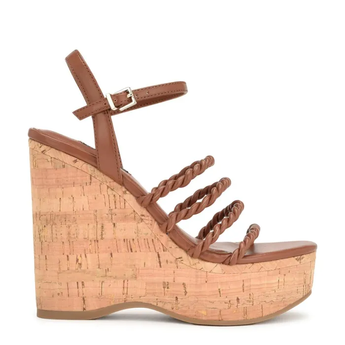 Renest Ankle Strap Wedge Sandals Brown Women Nine West Wedges