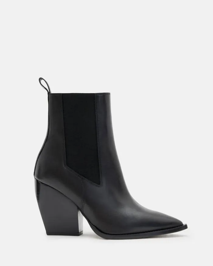 Ria Pointed Leather Boots Black Women AllSaints Shoes and Boots