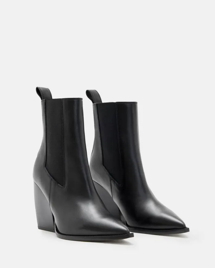 Ria Pointed Leather Boots Black Women AllSaints Shoes and Boots