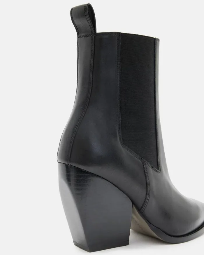 Ria Pointed Leather Boots Black Women AllSaints Shoes and Boots