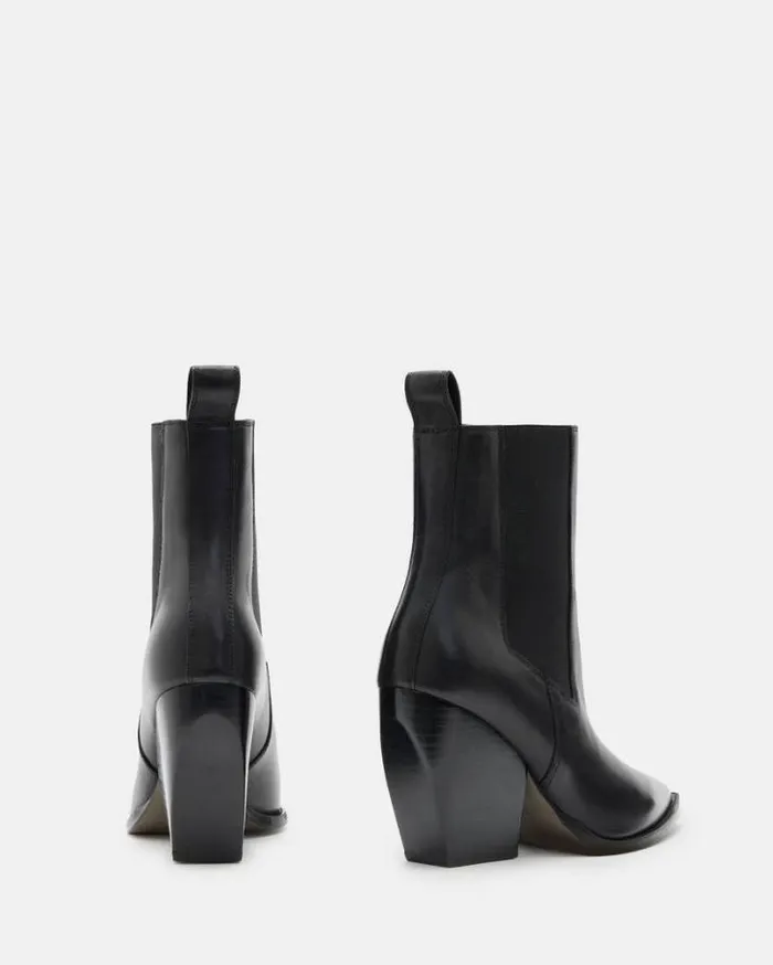 Ria Pointed Leather Boots Black Women AllSaints Shoes and Boots