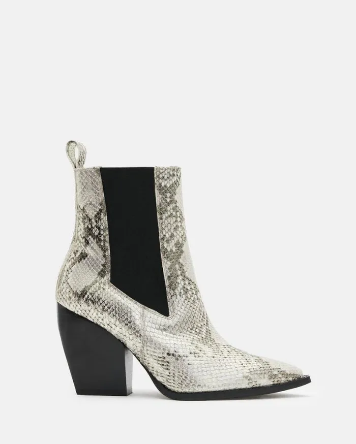 Ria Pointed Snake Leather Boots Metallic Gold Women AllSaints Shoes and Boots
