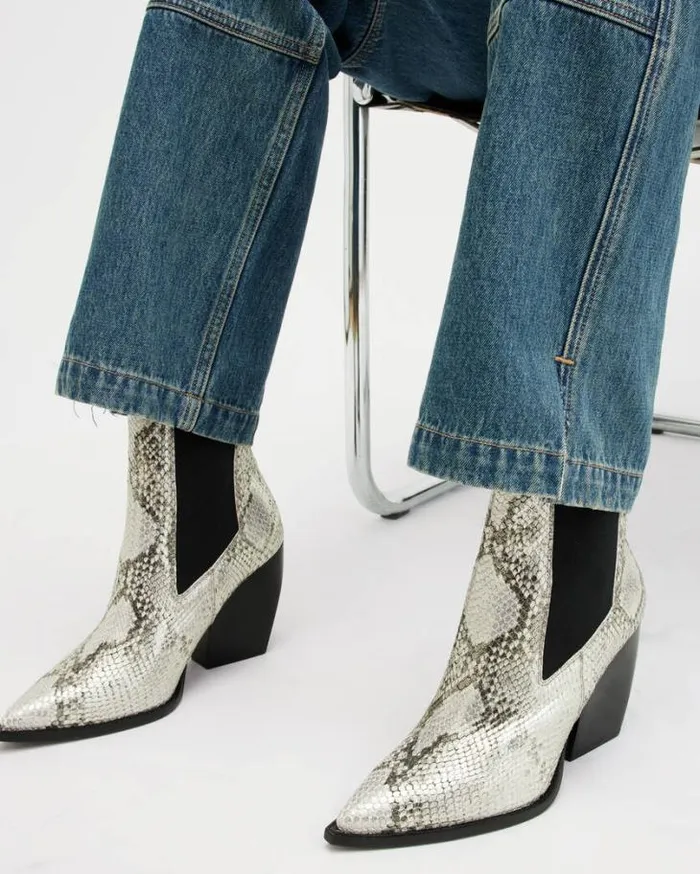 Ria Pointed Snake Leather Boots Metallic Gold Women AllSaints Shoes and Boots Ria Pointed Snake Leather Boots Metallic Gold Women AllSaints Shoes and Boots