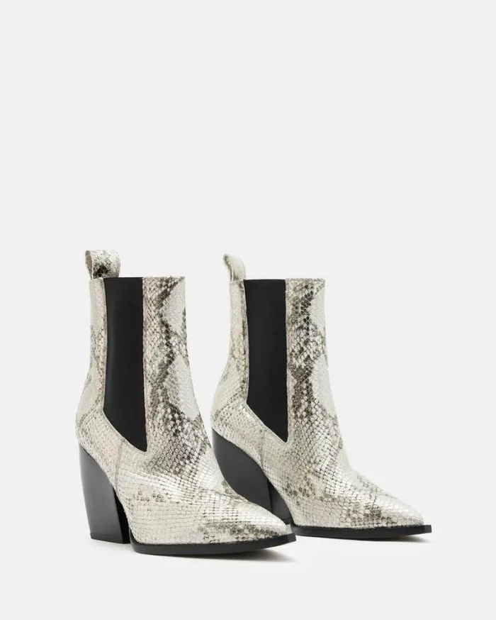 Ria Pointed Snake Leather Boots Metallic Gold Women AllSaints Shoes and Boots Ria Pointed Snake Leather Boots Metallic Gold Women AllSaints Shoes and Boots