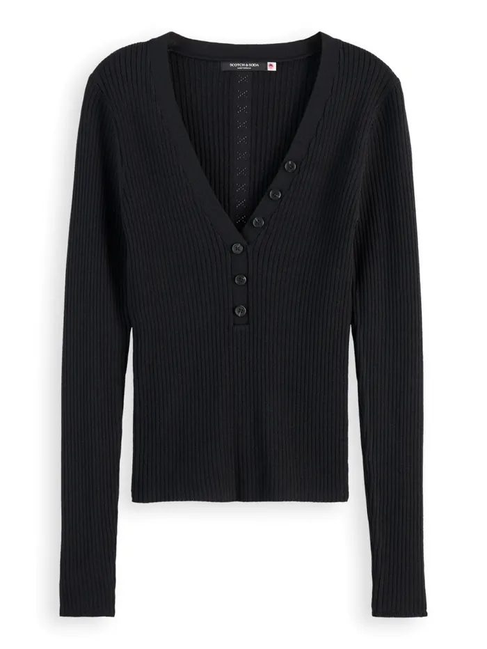 RIBBED FITTED PULLOVER Evening Black Women Scotch and Soda Knitwear