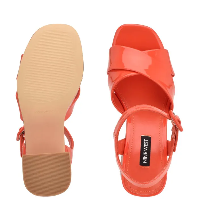 Rilay Platform Sandals Orange Patent Women Nine West Heeled Rilay Platform Sandals Orange Patent Women Nine West Heeled