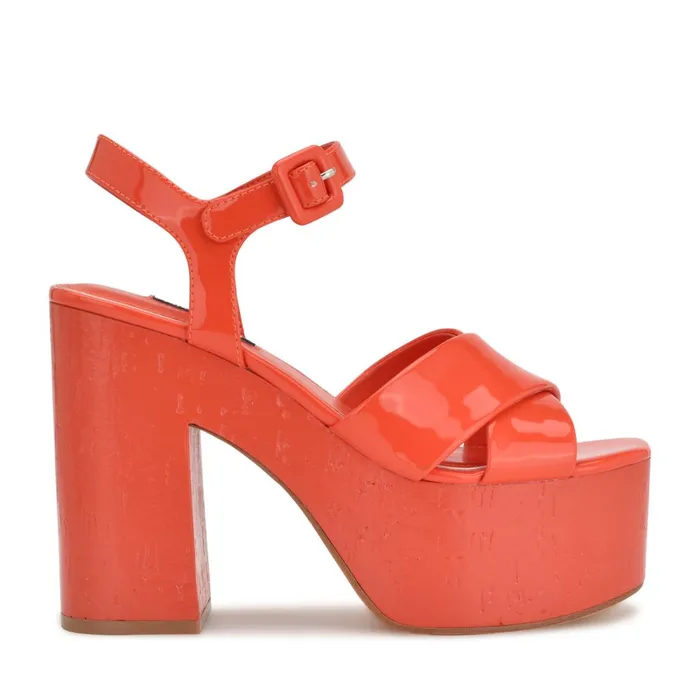 Rilay Platform Sandals Orange Patent Women Nine West Platforms
