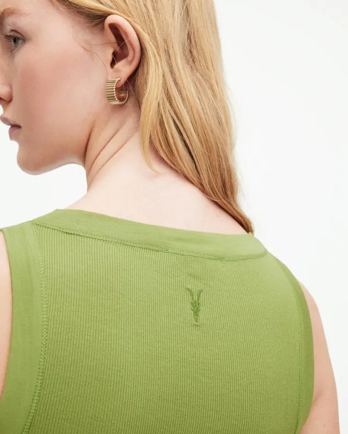 Rina Crew Neck Sleeveless Tank Top Olive Green Women AllSaints TShirts