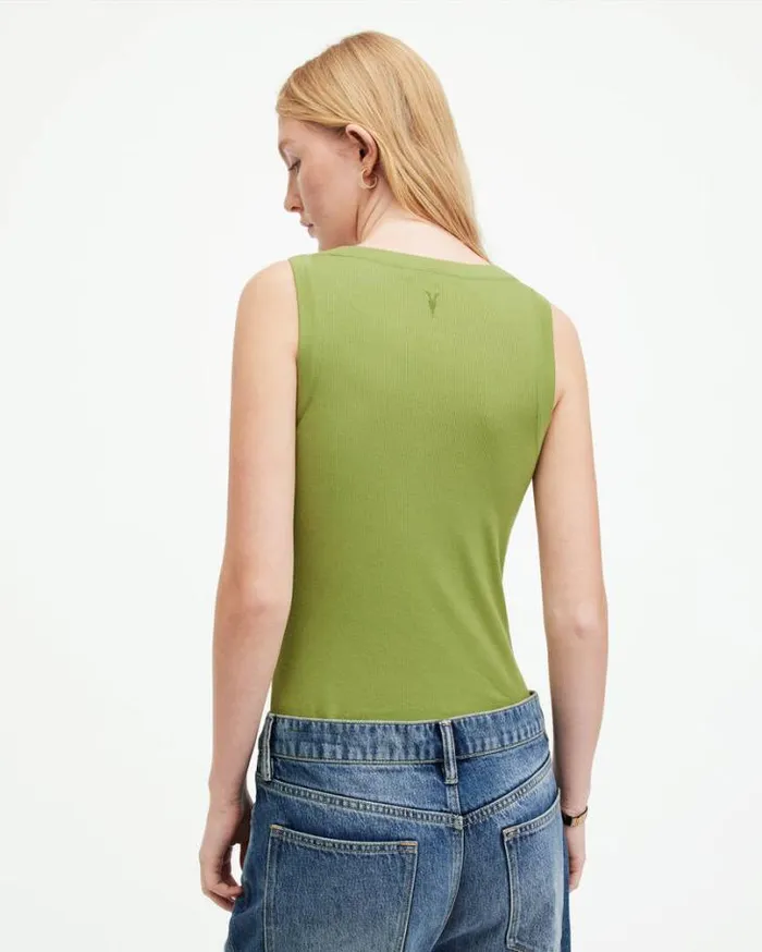 Rina Crew Neck Sleeveless Tank Top Olive Green Women AllSaints TShirts