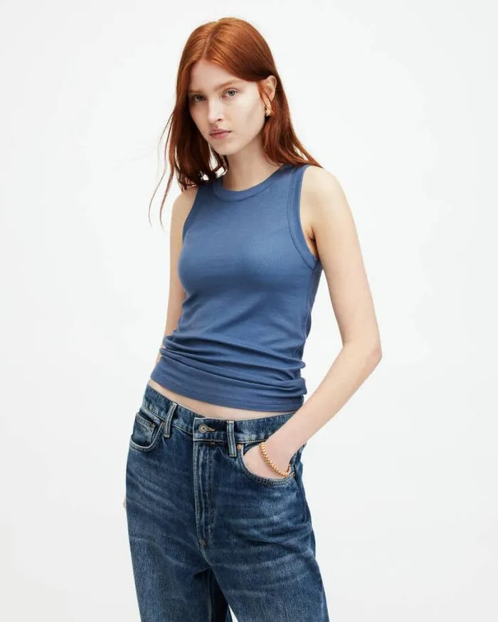 Rina Crew Neck Sleeveless Tank Top Petrol Blue Women AllSaints Tops and Shirts