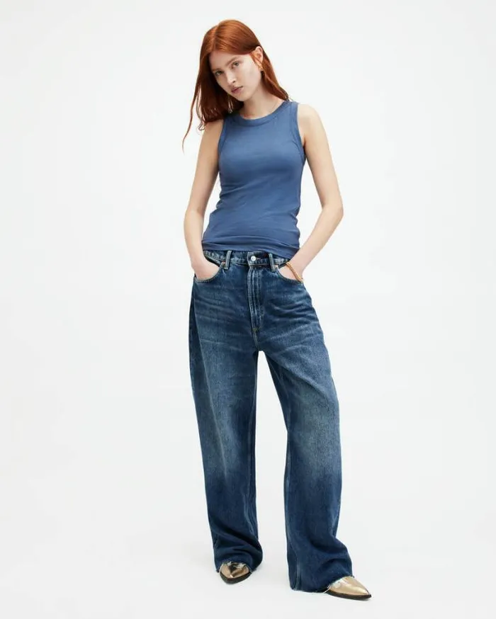Rina Crew Neck Sleeveless Tank Top Petrol Blue Women AllSaints Tops and Shirts Rina Crew Neck Sleeveless Tank Top Petrol Blue Women AllSaints Tops and Shirts