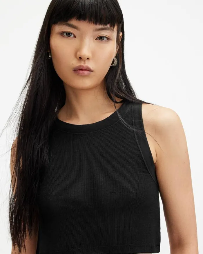 Rina Cropped Sleeveless Tank Top Black Women AllSaints TShirts