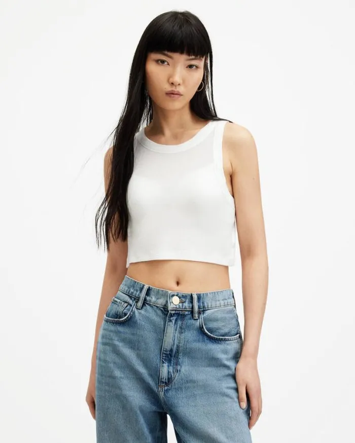 Rina Cropped Sleeveless Tank Top Optic White Women AllSaints Tops and Shirts