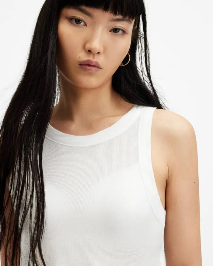 Rina Cropped Sleeveless Tank Top Optic White Women AllSaints Tops and Shirts Rina Cropped Sleeveless Tank Top Optic White Women AllSaints Tops and Shirts