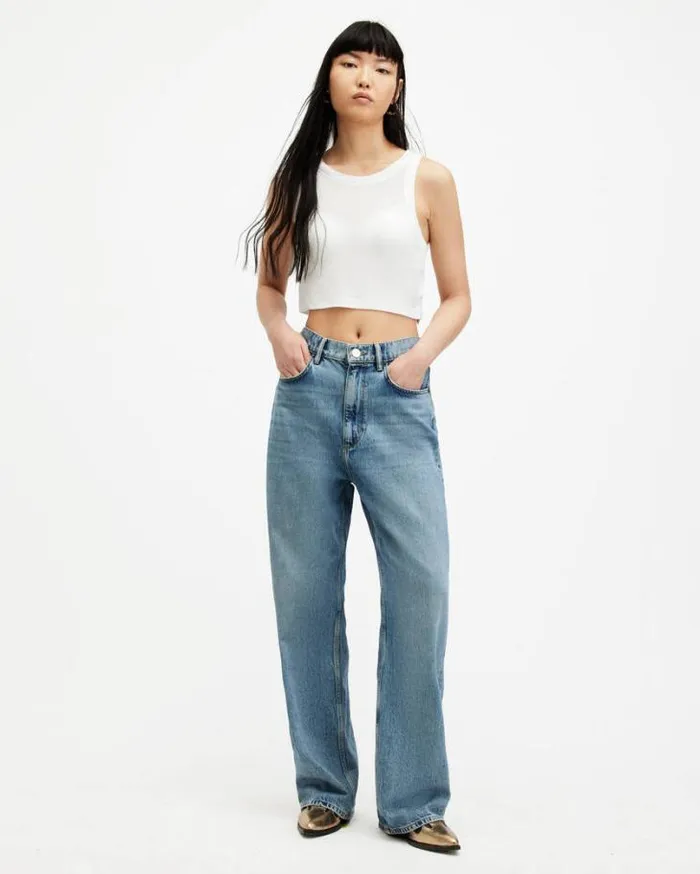 Rina Cropped Sleeveless Tank Top Optic White Women AllSaints Tops and Shirts Rina Cropped Sleeveless Tank Top Optic White Women AllSaints Tops and Shirts