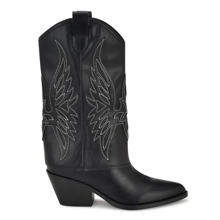 Ringer Detailed Western Boots Black Women Nine West Boots and Booties