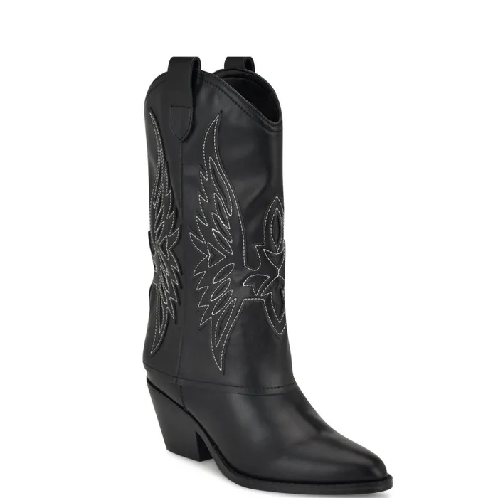 Ringer Detailed Western Boots Black Women Nine West Boots and Booties Ringer Detailed Western Boots Black Women Nine West Boots and Booties