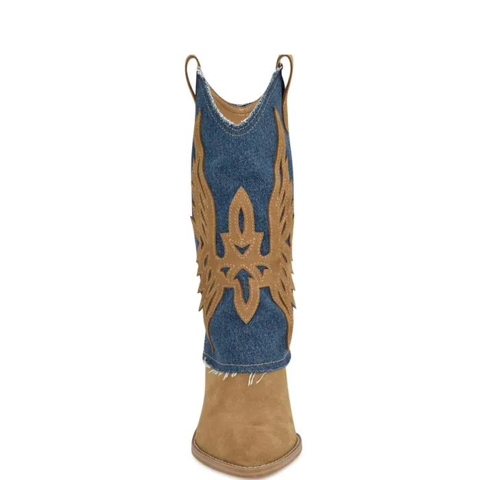 Ringer Detailed Western Boots Denimnatural Suede Women Nine West Boots and Booties Ringer Detailed Western Boots Denimnatural Suede Women Nine West Boots and Booties