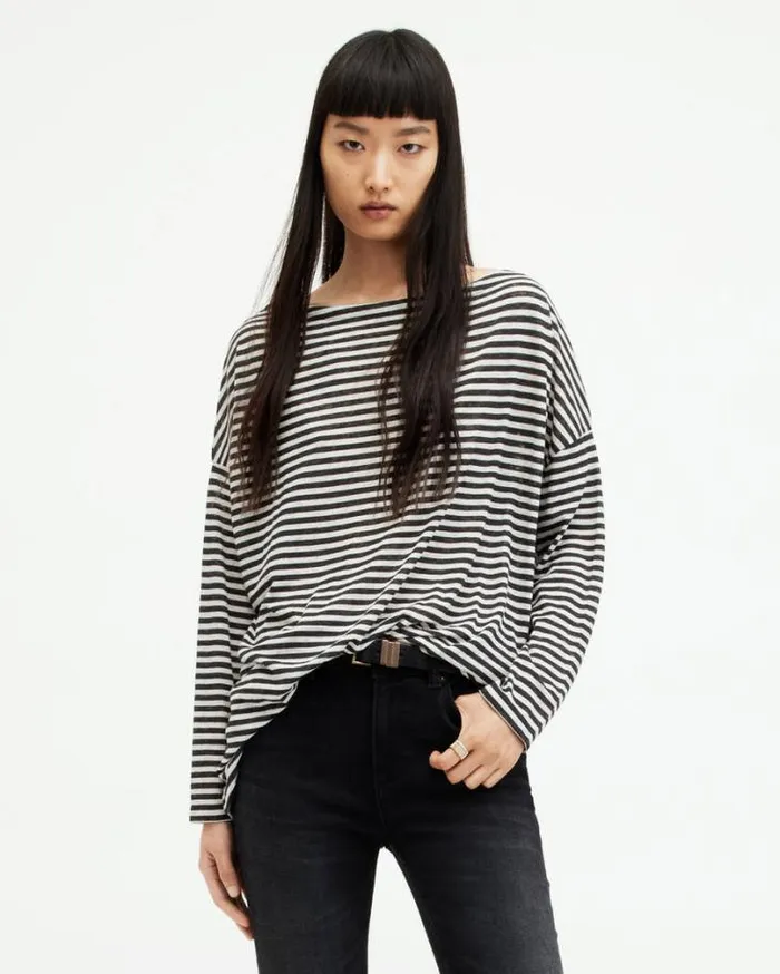 Rita Oversized Striiped TShirt Chalkink Women AllSaints Tops and Shirts