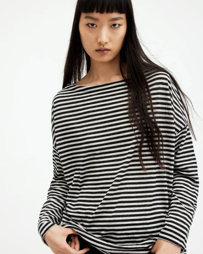 Rita Oversized Striiped TShirt Chalkink Women AllSaints Tops and Shirts