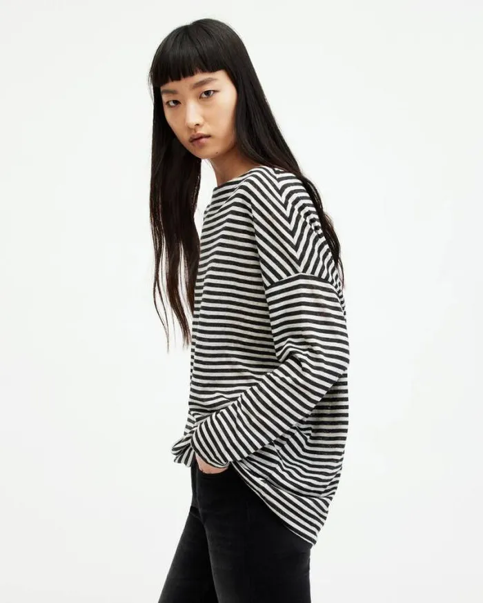 Rita Oversized Striiped TShirt Chalkink Women AllSaints Tops and Shirts