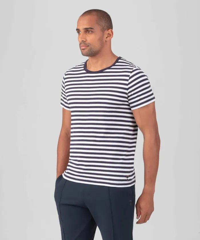 Ron Dorff Crew Neck TShirt Eyelet Edition NavyWhite Men TShirts