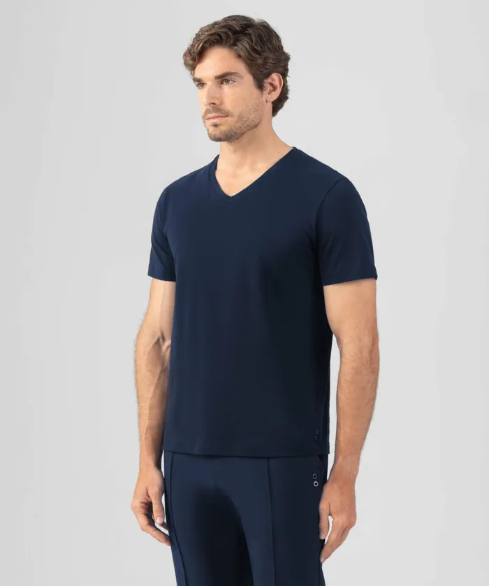 Ron Dorff V Neck TShirt Eyelet Edition Navy Men TShirts