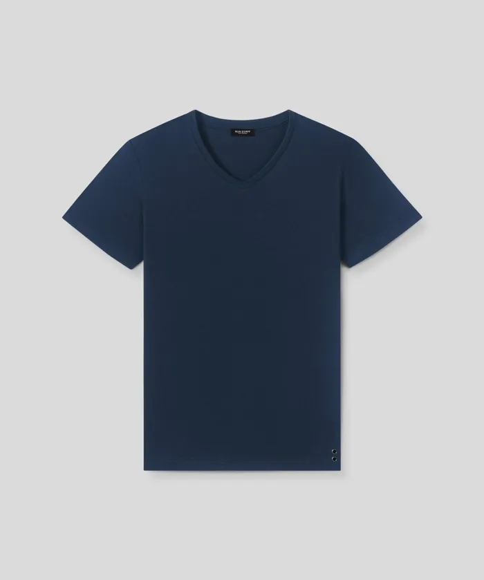 Ron Dorff V Neck TShirt Eyelet Edition Navy Men TShirts