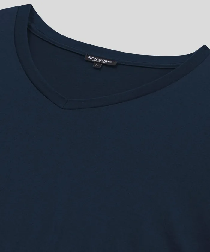 Ron Dorff V Neck TShirt Eyelet Edition Navy Men TShirts