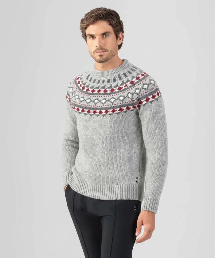 Ron Dorff Wool Cashmere Sweater W Nordic Pattern Grey Melange Men Cashmere and Knitwear Tops
