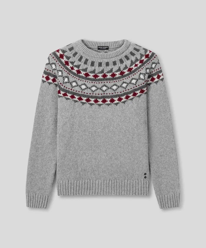 Ron Dorff Wool Cashmere Sweater W Nordic Pattern Grey Melange Men Cashmere and Knitwear Tops
