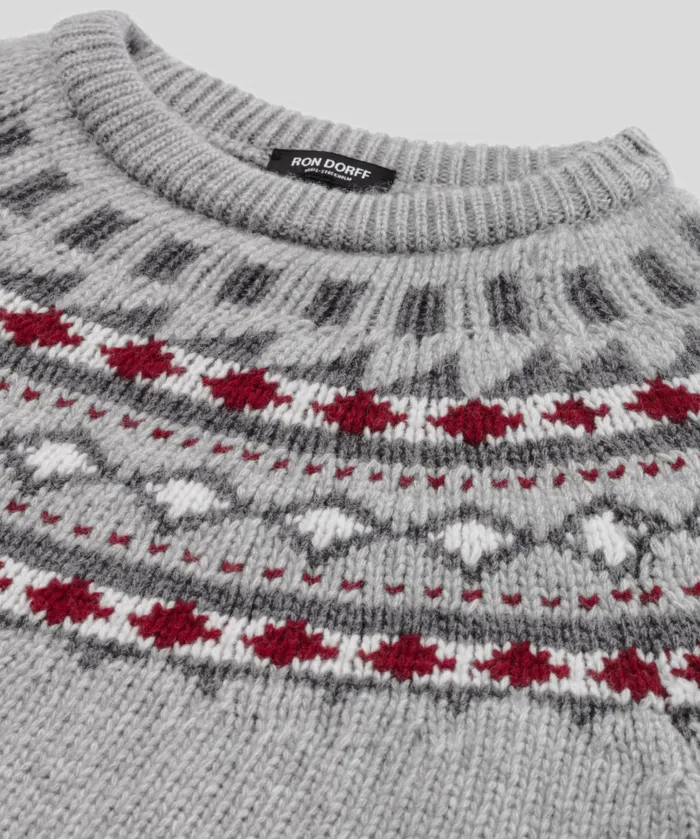 Ron Dorff Wool Cashmere Sweater W Nordic Pattern Grey Melange Men Cashmere and Knitwear Tops