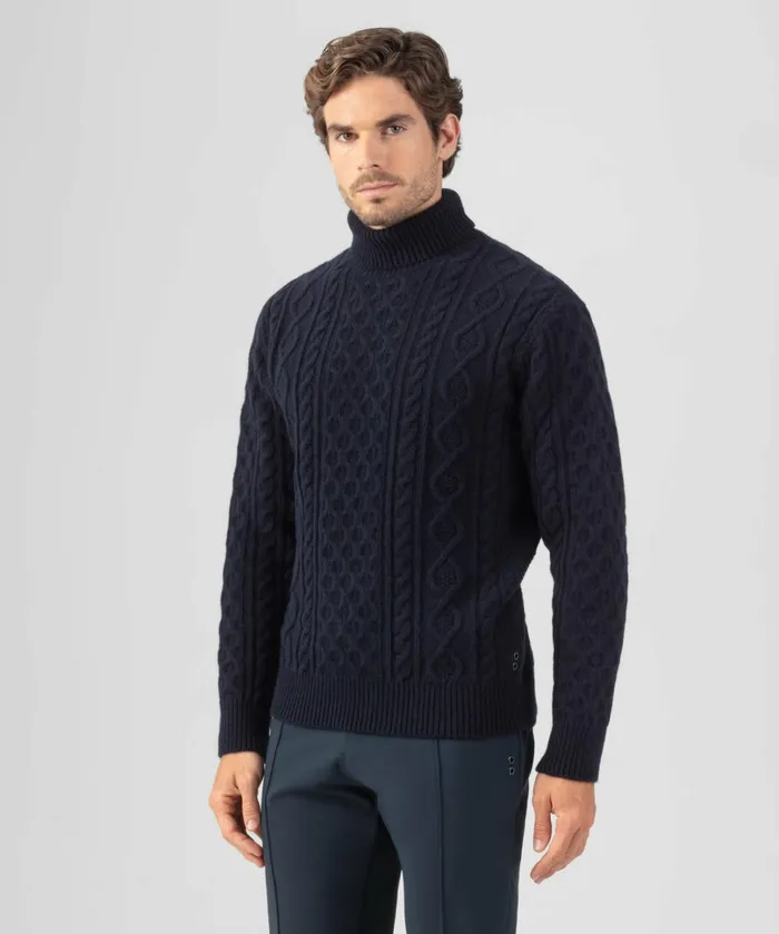 Ron Dorff Wool Cashmere Telemark Sweater Turtle Neck Navy Men Cashmere and Knitwear Tops
