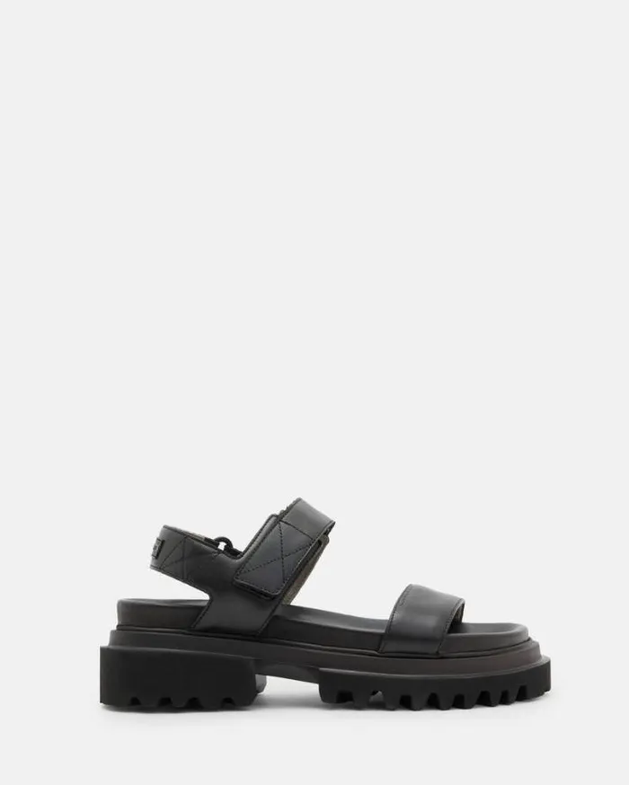 Rory Chunky Leather Velcro Sandals Black Women AllSaints Swimwear and Beachwear