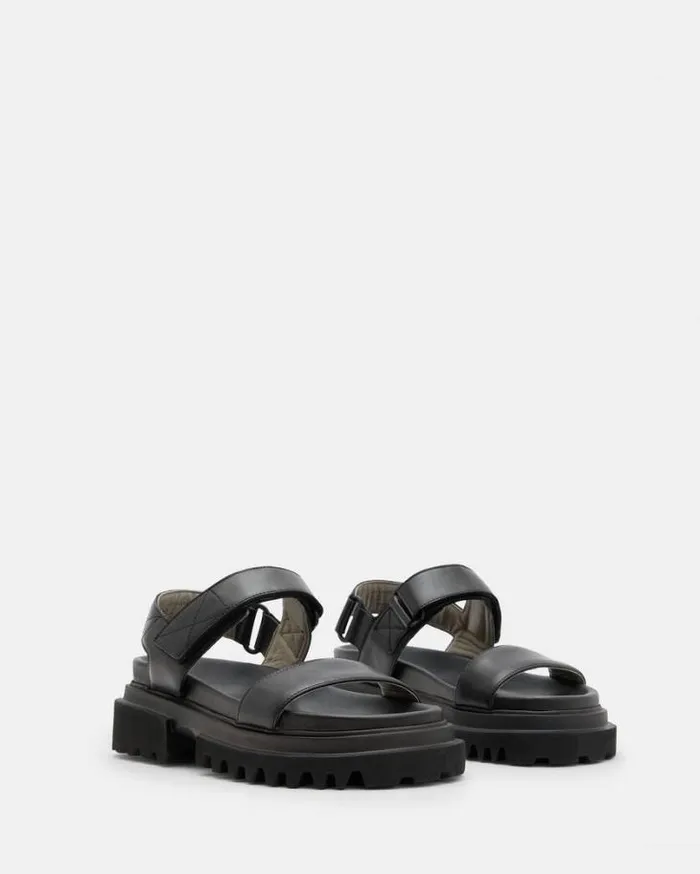 Rory Chunky Leather Velcro Sandals Black Women AllSaints Swimwear and Beachwear Rory Chunky Leather Velcro Sandals Black Women AllSaints Swimwear and Beachwear