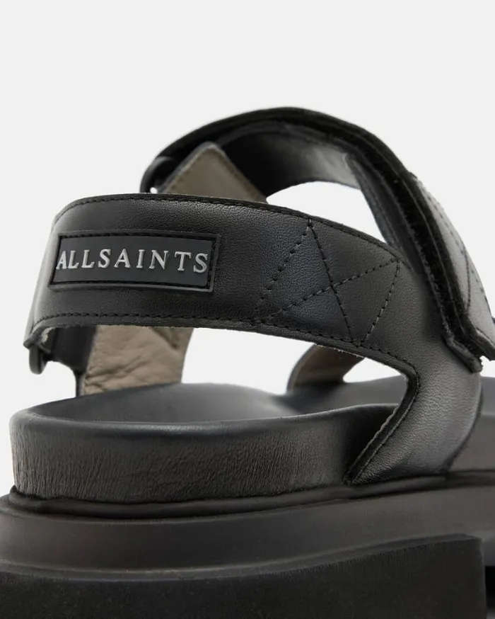 Rory Chunky Leather Velcro Sandals Black Women AllSaints Swimwear and Beachwear Rory Chunky Leather Velcro Sandals Black Women AllSaints Swimwear and Beachwear