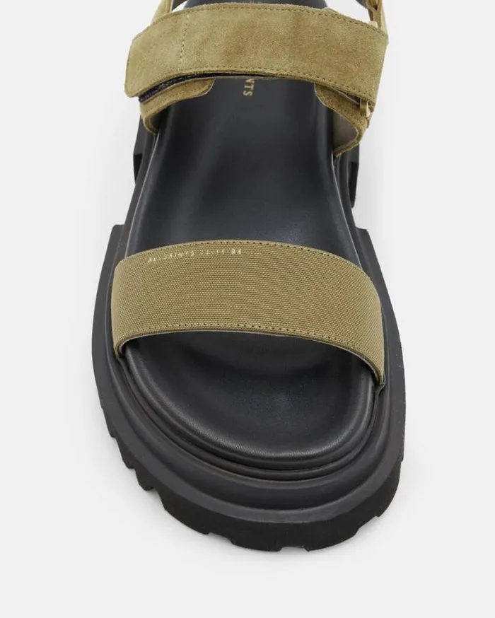 Rory Chunky Suede Velcro Sandals Khaki Green Women AllSaints Shoes and Boots Rory Chunky Suede Velcro Sandals Khaki Green Women AllSaints Shoes and Boots